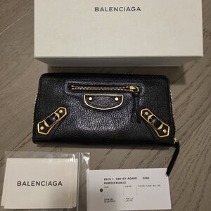 Balenciaga Black Wallet with Gold Hardware